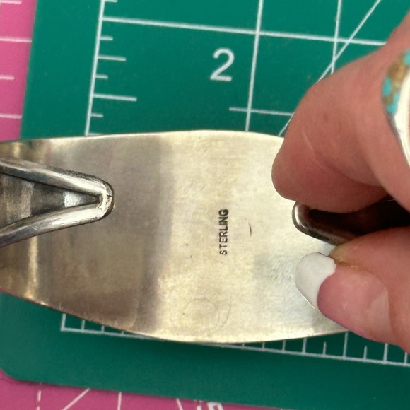 Turquoise southwestern statement sterling silver cuff - Picture 11 of 11